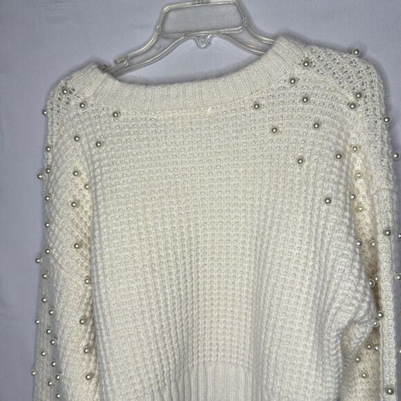 Altar'd State Pearled Ivory Crew Neck Sweater with Pearl Embellishments. Size M. - Picture 8 of 10